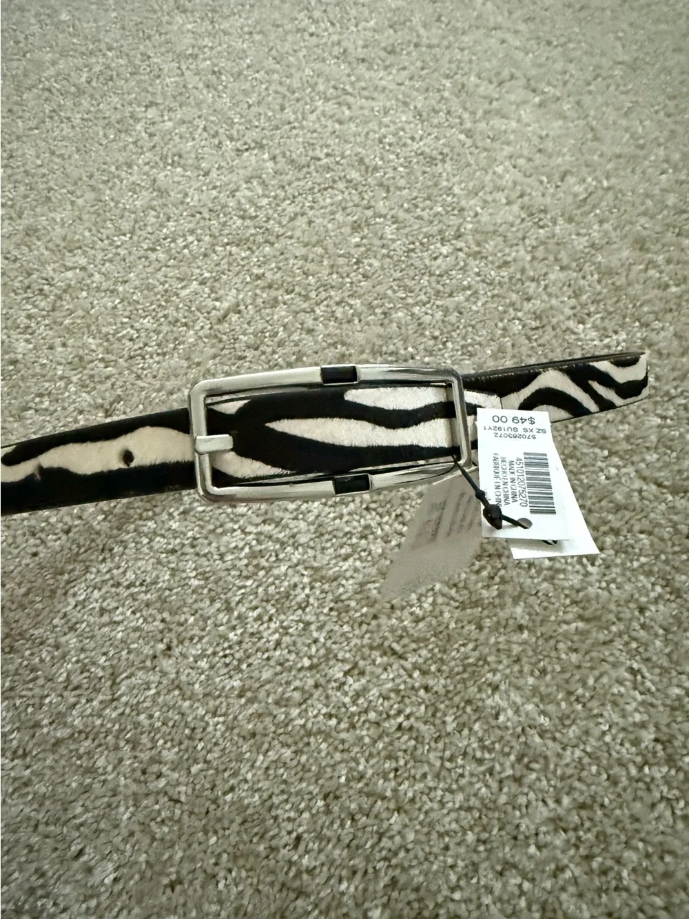 WHBM XS Zebra-Print Reversible Belt in Black & White NWT